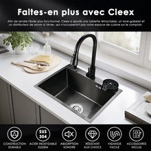Load image into Gallery viewer, Multifonction Noir Evier Cuisine Inox Professionnel Évier Simple 55 * 45CM avec Robinet Rétractable Distributeur de Savon Lave-gobelet et Kit de Plomberie Complet
