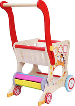 Load image into Gallery viewer, Chariot de Marche Bébé 2 en 1 Trotteur Bois + Chariot de Supermarché pour Enfant Hauteur de Poignée Ajustable Jouets Amovibles Cadeau Anniversaire Nouvel An pour Bébé