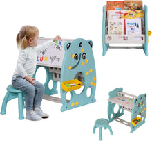 Load image into Gallery viewer, Table Enfant avec Chaises pour Enfant 3 en 1 Chevalet, Bibliothèque Enfant, Réglable, Gomme à tableau et trois marqueurs, aimant à lettres, Tableau Magnétique à Double Face, Enfants de 1-5 Ans