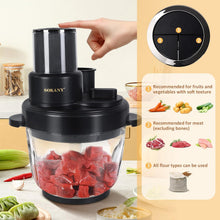 Load image into Gallery viewer, 3 in 1 Food Processor Meat Mincer with 3L Glass Bowl, Kneader Blender, Electric Vegetable Cutter, 1000W Electric Meat Mincer for Meat Vegetables Fruits