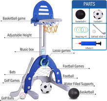 Load image into Gallery viewer, Basketball Stand, Children's Basketball Hoop Set, 4 in 1 Height-Adjustable Basketball Stand, Football Goal Ball Games, Golf Game, Ring Throw, Music, Educational Toy, Gift for Children