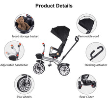 Load image into Gallery viewer, Children's Tricycle with Push Bar, Compact Folding, Rotating Seat, Fold-Out Hood with Sun Protection, Drink Holder Basket in Set