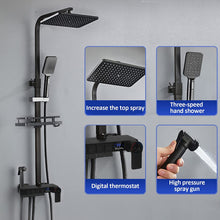 Load image into Gallery viewer, Colonne de Douche avec indicateur LED noir mitigeur thermostatique | Kit de douche noir avec colonne de douche réglable,pommeau de douche thermostatique