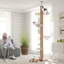 Load image into Gallery viewer, Arbre à Chat, Hauteur 250-275cm, Tour de Jeux pour Chat, Tour à Chat avec Poteaux Sisal, 5 Plateformes, Niche, Hamac, 5 Porteaux à Griffoir (du Sol au Toit)