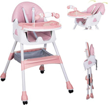 Load image into Gallery viewer, Tronas de Bebé Ajustable Trona Portatil Multifuncional Silla de Comer para Bebé con Plato Desmontable de Cena y Cinturón de Seguridad, 72x60x94CM