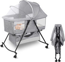 Load image into Gallery viewer, Multifunctional Baby Crib, Baby Cot with Mattress and Mosquito Net, Bed and Cot Mode, Foldable and Easy to Storage, Solid and Safe Structure, Mobile Baby Room Cosleeping