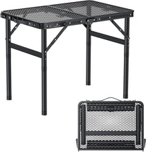 Load image into Gallery viewer, Portable BBQ Table 58 x 40 cm, Camping Table, Outdoor Foldable with 3 Heights, Adjustable (26/48/70 cm), Folding Table with Mesh Desktop, Easy to Assemble, Multifunctional Table for Picnic