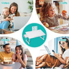 Load image into Gallery viewer, Table de lit pour Ordinateur Portable Pliante Réglable en Cuir PVC avec Tiroir de Rangement Déflecteur en Silicone Amovible pour Lit, canapé