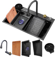 Load image into Gallery viewer, Évier de Cuisine,Evier Inox Professionnel 304 noir,Ensemble dÉvier Domestique,Intégré avec Robinet Amovible