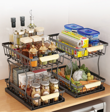 Load image into Gallery viewer, 2 Tier Sliding Drawer, Storage Organiser, Drawer Shelf for Kitchen Cupboard