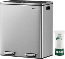 Load image into Gallery viewer, Poubelle à Double Compartiment 2 x 30L, avec 15 Sacs Poubelles, Pédales en Métal, 2 Seaux Intérieurs en Plastique