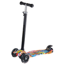 Load image into Gallery viewer, Trottinette Enfant 3 Roues LED en PU Pliable/Détachable, Hauteur Réglable de 77-87CM, Patinette Filles/Garçons Frein Arrière avec Grafitti pour Les Enfants 3-12 Ans