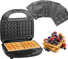Load image into Gallery viewer, 7-in-1 750 W sandwich maker, sandwich toaster with non-stick coating, waffle iron with 7 removable plate sets, waffle maker with indicator light and heat-insulated handle toaster
