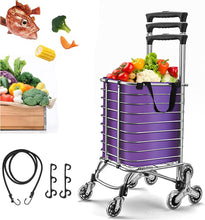 Load image into Gallery viewer, Chariot de Courses à Roulettes Pliable, Poussette de Marché avec 8 Roues et Réglable Hauteur, Chariot d'épicerie avec Sac Chargement Etanche Amovible, Chariot Marché avec Cordon Elastique et Accrocher