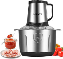 Load image into Gallery viewer, Electric Meat Grinder with Strong Motor and Stainless Steel Bowl, Kitchen Large Capacity Multi Chopper with 4 Stainless Steel Blades, Multiple Speeds Meat Grinder