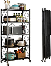 Load image into Gallery viewer, Faltbares Aufbewahrungsregal mit Rädern, Multifunktionales Metallregal, für Wohnzimmer, Küche, Duschzimmer, Garderobe, Schlafzimmer