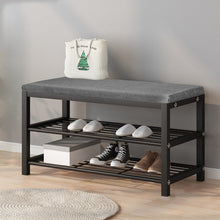 Load image into Gallery viewer, Banquette Rembourrée avec 2 Étagères Banc de Rangement à Chaussures pour Le Couloir, l'Entrée, en Métal, Style Nordique