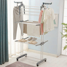Load image into Gallery viewer, Foldable Linen Extender, Mobile Clothes Dryer, Linen End, 4 Floors 4 Wheels, Side Wings, Stainless Steel Tubes with Lower Storage Space for Shoes
