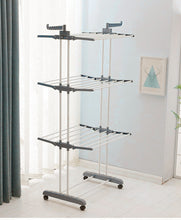 Load image into Gallery viewer, Foldable Linen Extender, Mobile Clothes Dryer, Linen End, 4 Floors 4 Wheels, Side Wings, Stainless Steel Tubes with Lower Storage Space for Shoes
