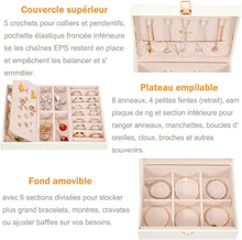 Load image into Gallery viewer, Boîte à Bijoux pour Femme filles,Coffret à Bijoux avec 2 Niveaux Boite Portable et Présentoirs, Organisateur à bijoux Rangement pour Bagues Boucles D'oreilles Colliers Bracelets,Blanc