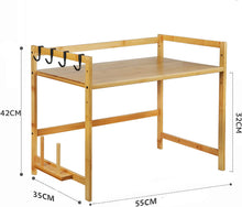 Load image into Gallery viewer, Soporte Microondas de Bambú, Estante para Horno de Microondas, Estante de Cocina de 2 Niveles con 4 Ganchos, Estantería Cocina Altura Ajustable