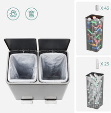 Load image into Gallery viewer, Poubelle à Double Compartiment 2 x 30L, avec 15 Sacs Poubelles, Pédales en Métal, 2 Seaux Intérieurs en Plastique