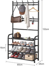 Load image into Gallery viewer, Porte-Manteau d'entrée, avec étagère de Rangement pour Chaussures à 4 Niveaux, Offre des capacités de Suspension et de Rangement
