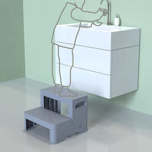 Load image into Gallery viewer, Non-slip Footboard with 2 Steps for Children, Baby Stool in Stockings Grey & Yellow 35*34*27 cm for Bathroom / Kitchen / Potty Training