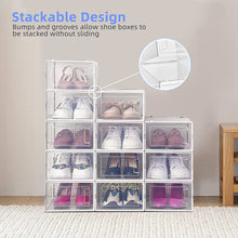 Load image into Gallery viewer, Cajas de Zapatos, Paquete de 12 Cajas de Almacenamiento de Zapatos Transparentes, Cajas para Zapatos de Plástico Plegable, 33×23×14 cm por Casillero, para Zapatos, Tacones Altos, Zapatillas de Deporte