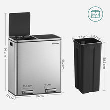 Load image into Gallery viewer, Poubelle à Double Compartiment 2 x 30L, avec 15 Sacs Poubelles, Pédales en Métal, 2 Seaux Intérieurs en Plastique