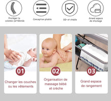 Load image into Gallery viewer, Table à langer Multifonctions Bébé Pliante 3 en 1 avec Ceinture de Sécurité Règle du Plateau Grand Panier de Rangement 76 x 66 x 101,5 cm Supporté 11 kg