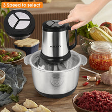 Load image into Gallery viewer, Electric Meat Grinder with Strong Motor and Stainless Steel Bowl, Kitchen Large Capacity Multi Chopper with 4 Stainless Steel Blades, Multiple Speeds Meat Grinder