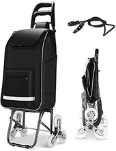 Load image into Gallery viewer, Foldable Shopping Trolley with Wheels, 6 Wheels, Shopping Trolley with Bag, Waterproof, Removable, Market, Elastic Band (Black)