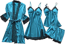 Load image into Gallery viewer, Women's Pyjama Set 4 Piece Set Satin Nightdress Shorts Pyjamas Lace Sleepwear Sexy Silk Night Dress Negligee Robe