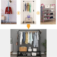 Load image into Gallery viewer, Percheros Burro Independiente Con Barra Superior, Almacenamiento Inferior y 6 Qanchos