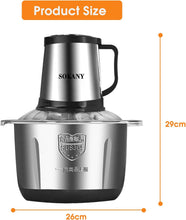 Load image into Gallery viewer, Electric Meat Grinder with Strong Motor and Stainless Steel Bowl, Kitchen Large Capacity Multi Chopper with 4 Stainless Steel Blades, Multiple Speeds Meat Grinder