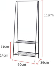 Load image into Gallery viewer, Piantana Appendiabiti, Attaccapanni con 2 Ripiani Porta-Scarpe, Acciaio, 151 x 60 x 36 cm