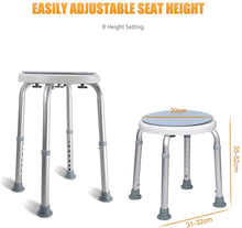 Load image into Gallery viewer, Tabouret de Douche pivotant à 360°Hauteur réglable aide à la douche siège de bain antidérapant en aluminium pour personnes âgées, femmes enceintes