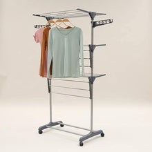 Load image into Gallery viewer, Etendage à Linge Séchoir à Linge Etendoir à Linge Séchoir à vêtements 4 étages 4 Roues Ailes latérales Tubes en acier inoxydable Stockage Inferieur pour chaussures