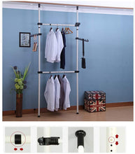 Load image into Gallery viewer, Perchero de Ropa Telescópico Altura Ajustable Carril de Ropa de Acero Resistente Bastidor de Ropa Sistema de Perchero Extensible con 1 / 3/ 4 Barras