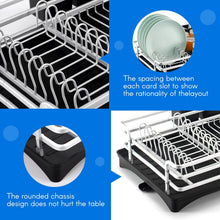 Load image into Gallery viewer, Dish Drainer Dish Rack with Drip Tray and Cutlery Basket, Aluminium Dish Rack, Large Dish Drainer Cup Hanger for Plates, Cups, Cutlery, Silver, 42 x 30 x 11 cm