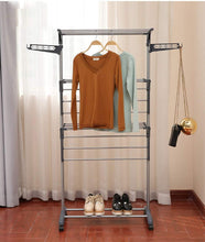 Load image into Gallery viewer, Etendage à Linge Séchoir à Linge Etendoir à Linge Séchoir à vêtements 4 étages 4 Roues Ailes latérales Tubes en acier inoxydable Stockage Inferieur pour chaussures