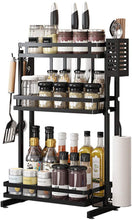 Load image into Gallery viewer, Plasaig Kitchen Rack Foldable Spice Rack Stainless Steel Multi-Function Storage Rack Space Saving/Non-Slip Anti-Rust Strong Bearing Capacity Black (Three-Layer)