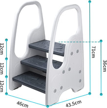 Load image into Gallery viewer, Children's Ladder, Safety Anti-slip 3 Step Stool with Double Handrail, HDPE Odorless