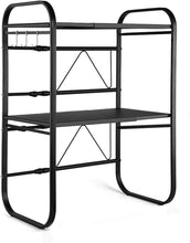 Load image into Gallery viewer, Extendable Microwave Shelf, Microwave Oven Rack, 2 Levels, Microwave Rack with 3 Hooks, Kitchen Table Shelf Made of Carbon Steel, Mini Oven Holder for Small Kitchen