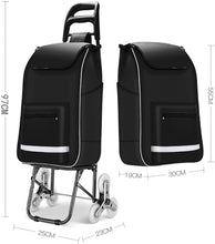 Load image into Gallery viewer, Foldable Shopping Trolley with Wheels, 6 Wheels, Shopping Trolley with Bag, Waterproof, Removable, Market, Elastic Band (Black)