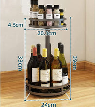 Load image into Gallery viewer, 360° Rotating Spice Rack Stainless Steel Black Stylish Kitchen Shelf Standing for Worktop Practical Spice Holder Spice Rack for Storage Jars and Spices