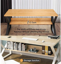 Load image into Gallery viewer, Plasaig Bureau d'ordinateur compact et étanche avec clapier, en bois pour les petits espaces, pieds de table en forme de K 100 x 48 x 72 cm (bois de poirier jaune)