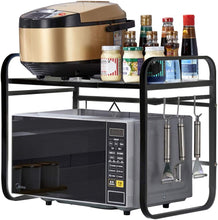 Load image into Gallery viewer, Extendable microwave shelf, microwave oven rack 1 level, microwave rack with 3 hooks, kitchen table shelf made of carbon steel, mini oven holder for kitchen