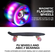 Load image into Gallery viewer, Skateboard mit Schutzausrüstung,Mini Cruiser Retro Board für Kinder Jungenliche Mädchen Erwachsenen, LED Leuchtrollen 56x15cm Komplettboard